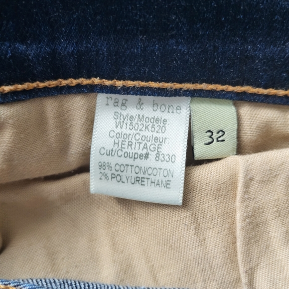 Rag and Bone Skinny Denim Hertiage Dark Wash Jeans Size 32 - Picture 11 of 12